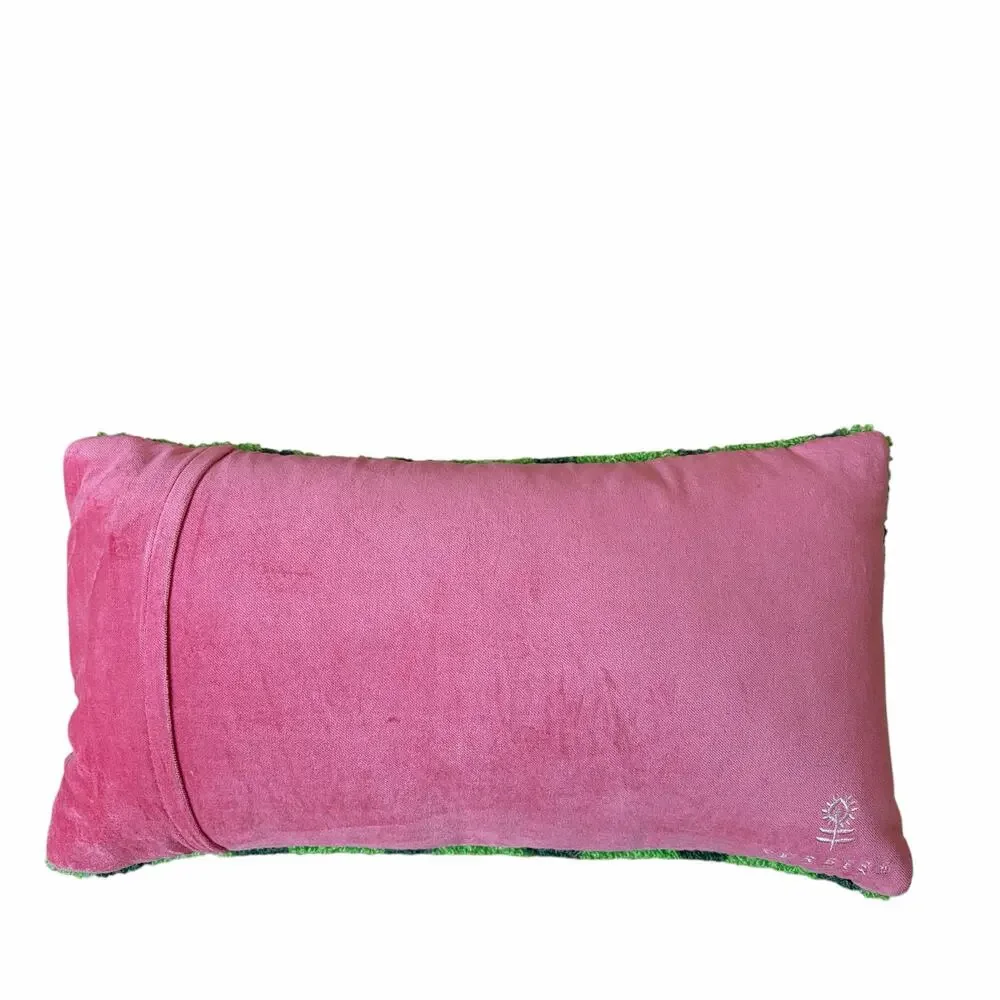 New WICKED Hooked Throw Pillow 13.5x9 Pink & Green by Furbish Studio